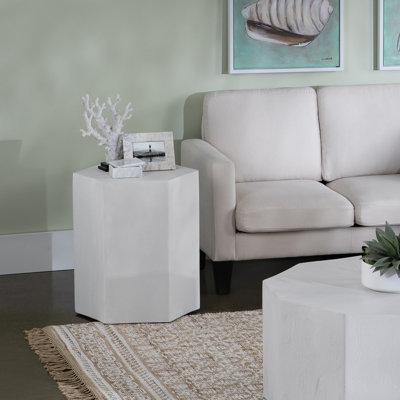 Textured White Hexagon Shaped Accent_End Table