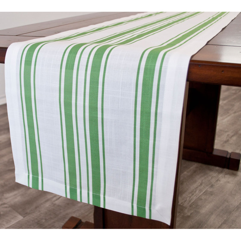 Striped Cotton Polyester Blend Table Runner (14Wx90L), Green