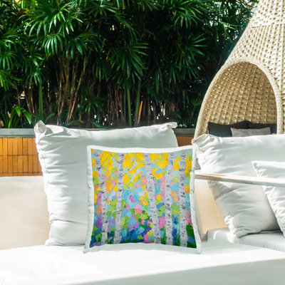 Coussin d'extérieur Dancing Birch Tree Forest par Ann Marie Coolick