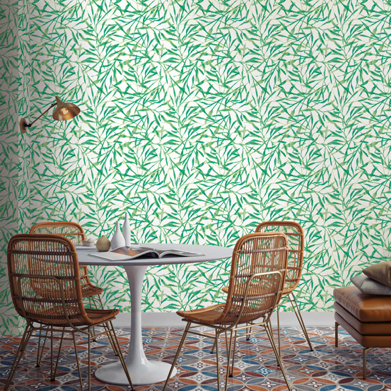 Papier peint aquarelle à peler et coller, Vert/blanc