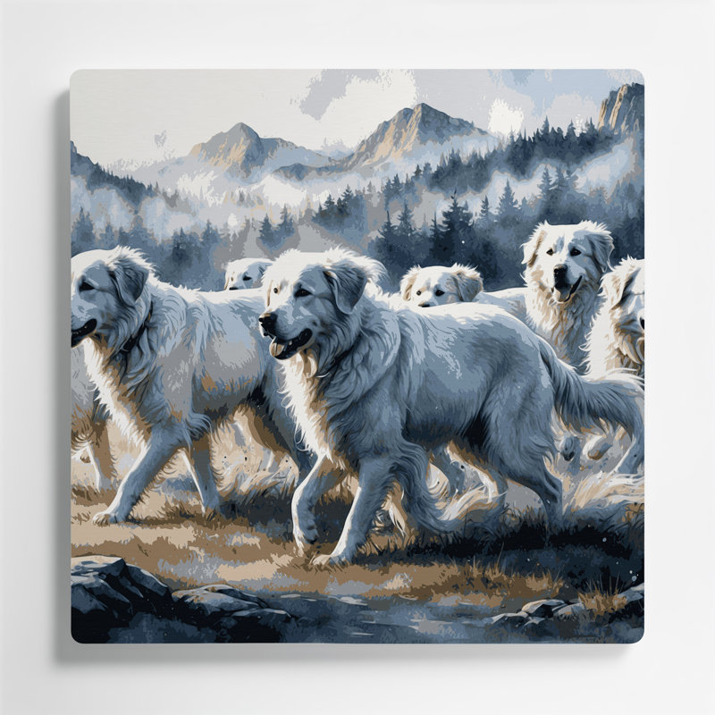 Chiens des Grandes Pyrénées, art mural en métal gris, H 12 po x l 12 po