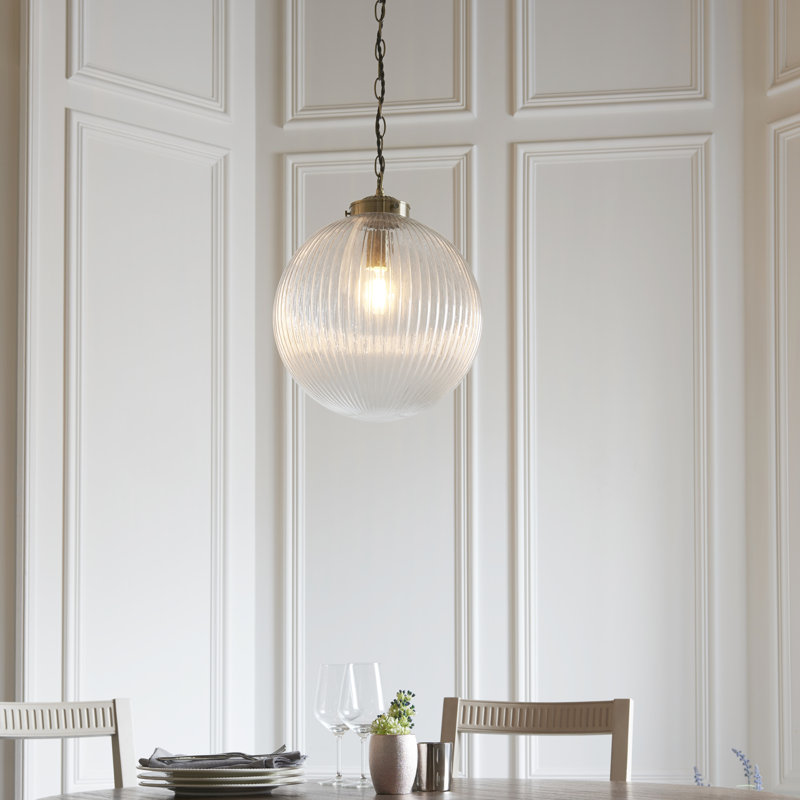 Bateson 1 - Light Globe Pendant, 100cm H x 35cm W x 35cm D, Antique Brass/Clear Ribbed Glass