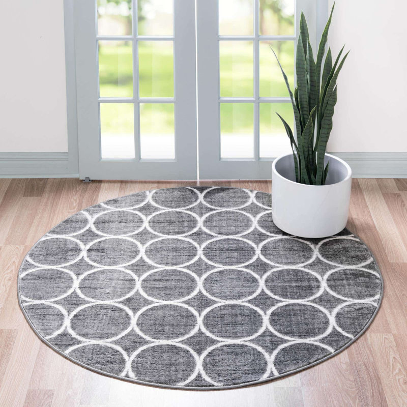 Tapis contemporain Clidy couleur galet, Rond 3 pi 3 po