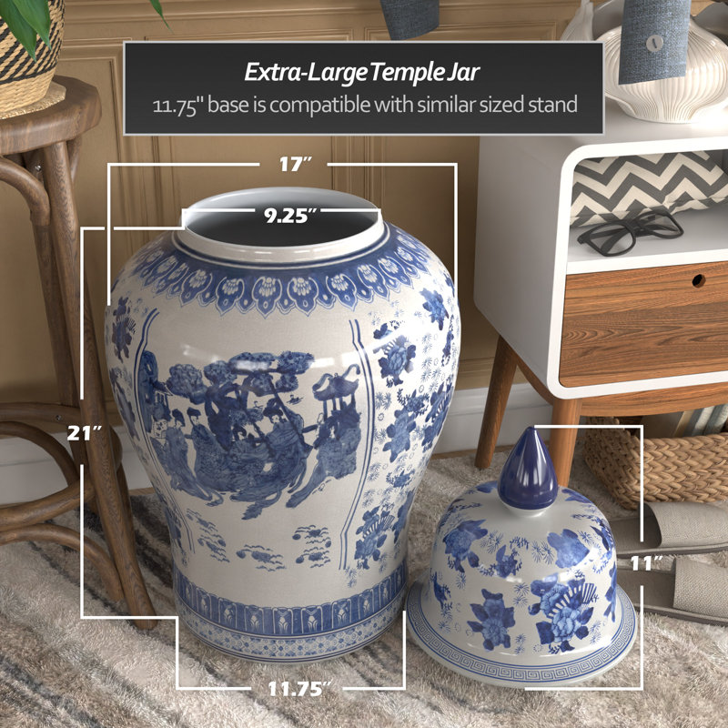 Timeless Chinese Temple Jar, Blue Ladies, 32"