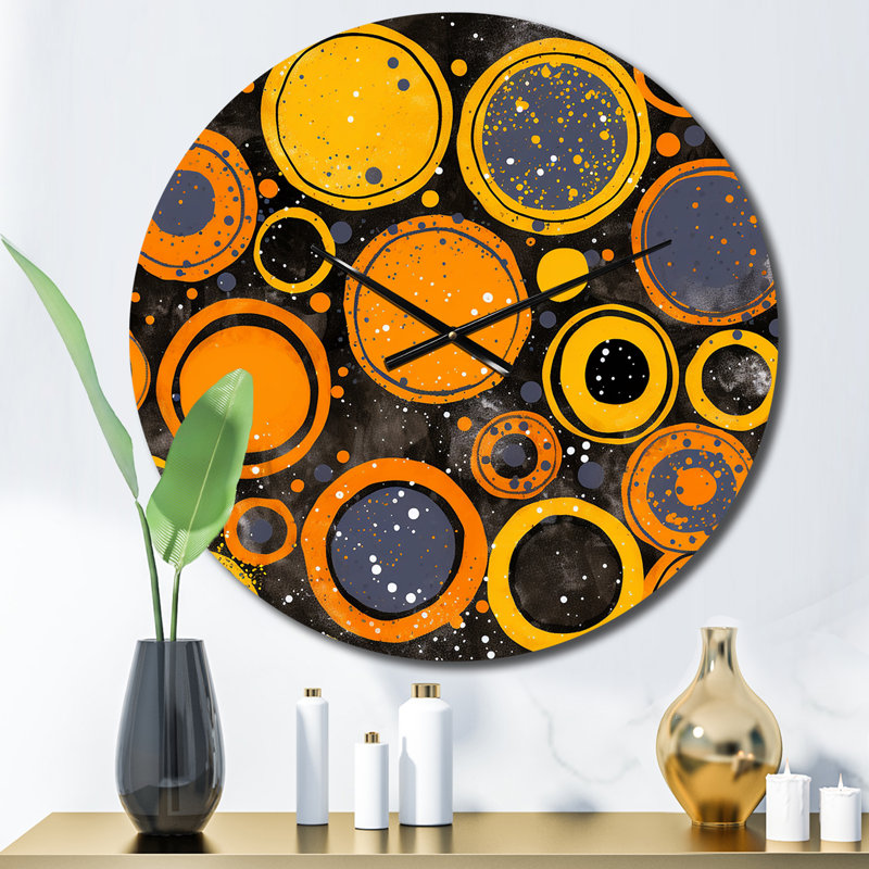 Horloge murale circulaire circulaire en lune, orange, jaune et gris, Petit