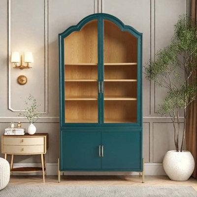 Vintage Double Door Glass Display Cabinet Bookcase