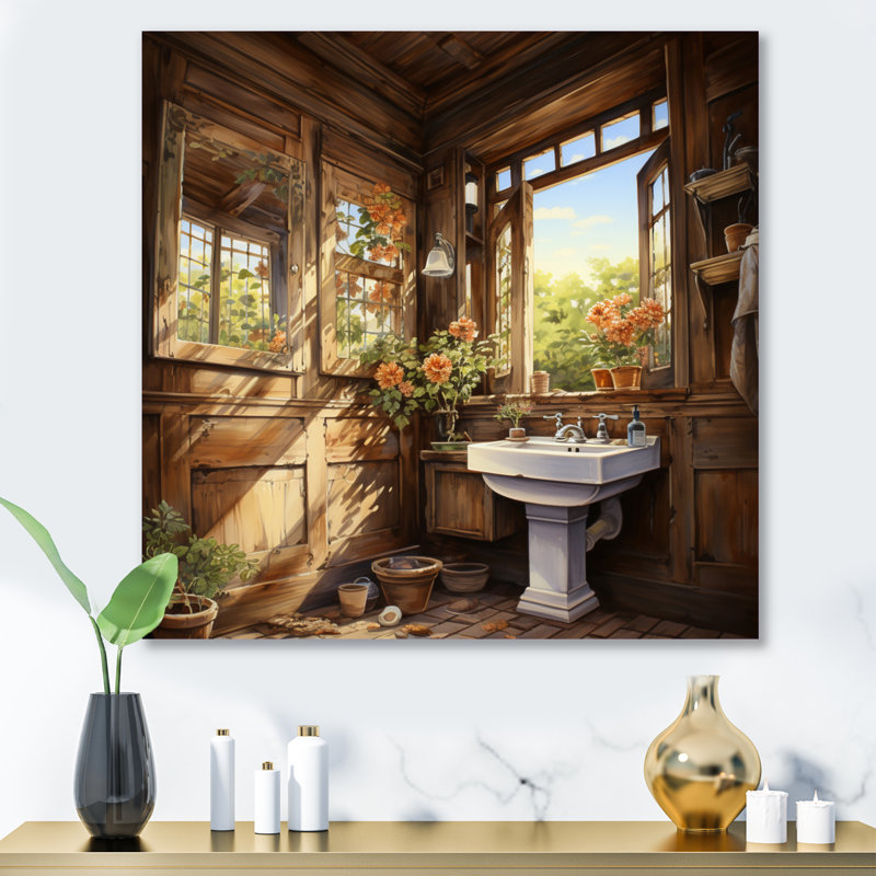 Toilette charme de la campagne - impression sans cadre sur métal, H 16 po x l 16 po x P 1 po