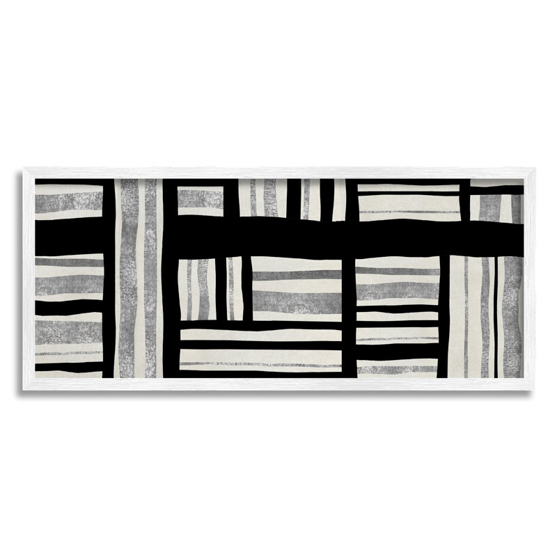 Abstrait patchwork perpendiculaire - Peinture, H 10 po x l 24 po x P 1,5 po, Giclée encadrée blanc bord de mer