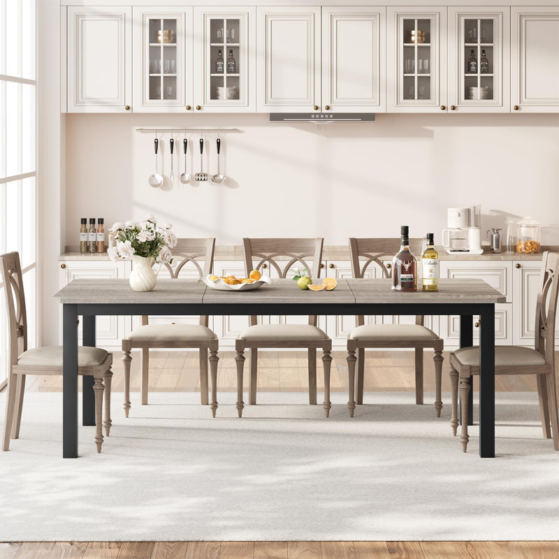 Industrial Dining Table For 6~8 People, 78.7" Long Kitchen Table, Wood Dining Table, Kitchen & Dining Room Table, Gray