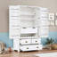 Armoire de cuisine autoportante haute avec casier à vin, tablettes de porte, étagères réglables, tiroirs de rangement et portes à fermeture amortie.-394687452
