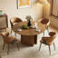 Ensemble de table de salle à manger à piédestal moderne 59,05 po et 4 chaises rembourrées - Base sculpturale - Noyer / brun clair-908361000-908361005