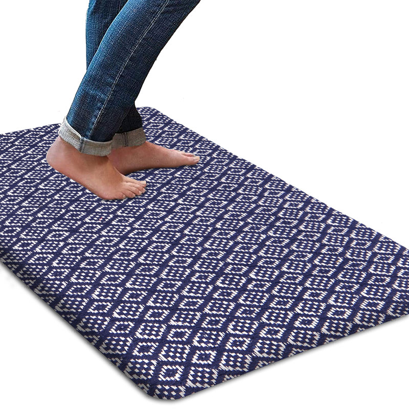 Geometric Water Resistant Anti-Fatigue Non-Skid Kitchen Mat, Navy