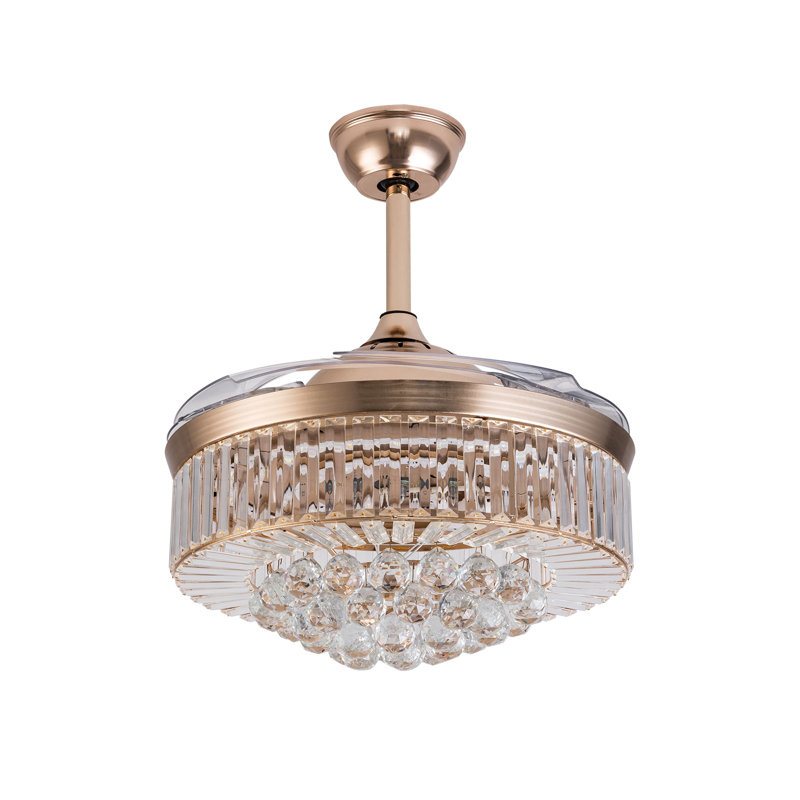 Ventilateur de plafond à DEL moderne en cristal 42 pouces avec télécommande, Or