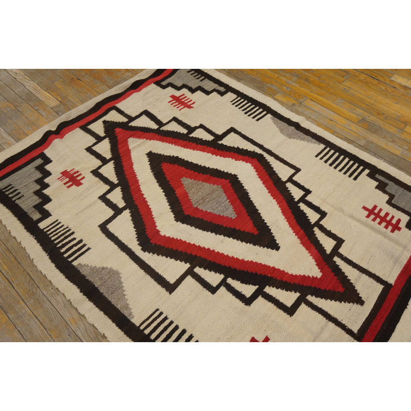 Small Tribal Geometric Diamond Medallion Antique Native American Navajo Flatwoven Kilim Rug