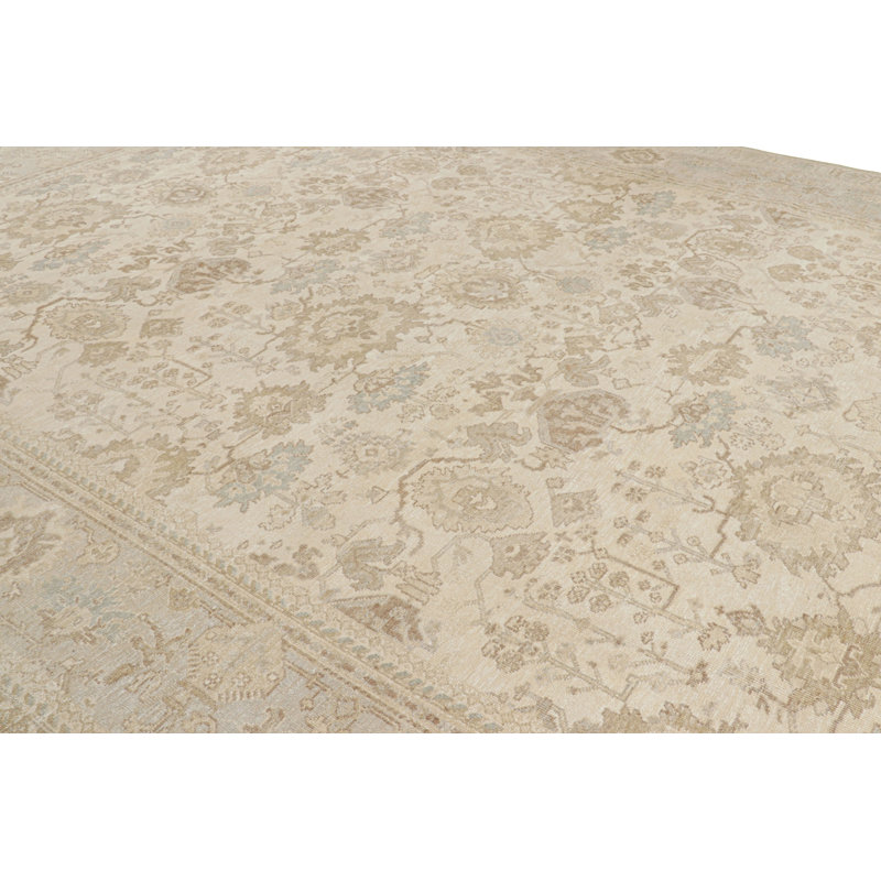 Oushak Hand Knotted Floral Area Rug, Rectangle 8' x 10'