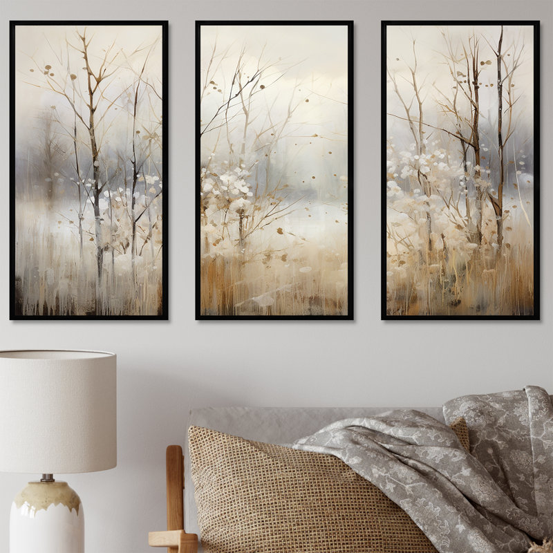 «Winter Meadow View Calmness II», art mural prairie, H 40 po x l 60 po x P 1 po, Cadre flottant noir