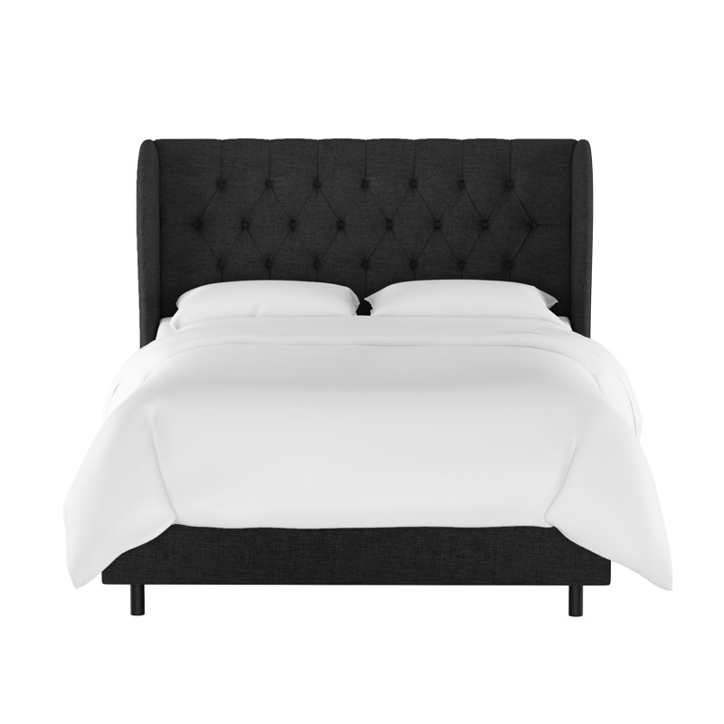 Tomey Upholstered Wingback Bed, Full, Classic Linen Black