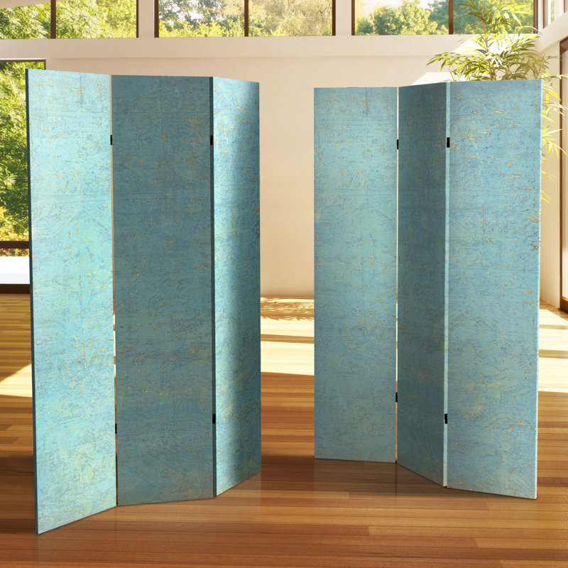 Wiens Turquoise Art Canvas Folding Screen, 6 ft
