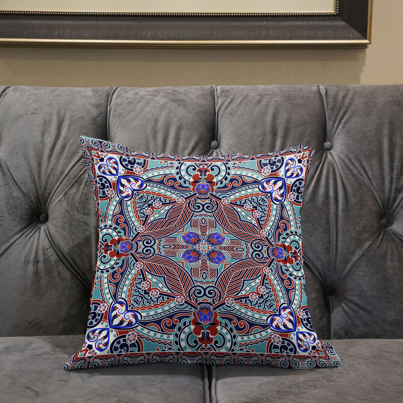 Housse et insert de coussin carré en polyester intérieur / extérieur, 18 po x 18 po, Bleu / orange