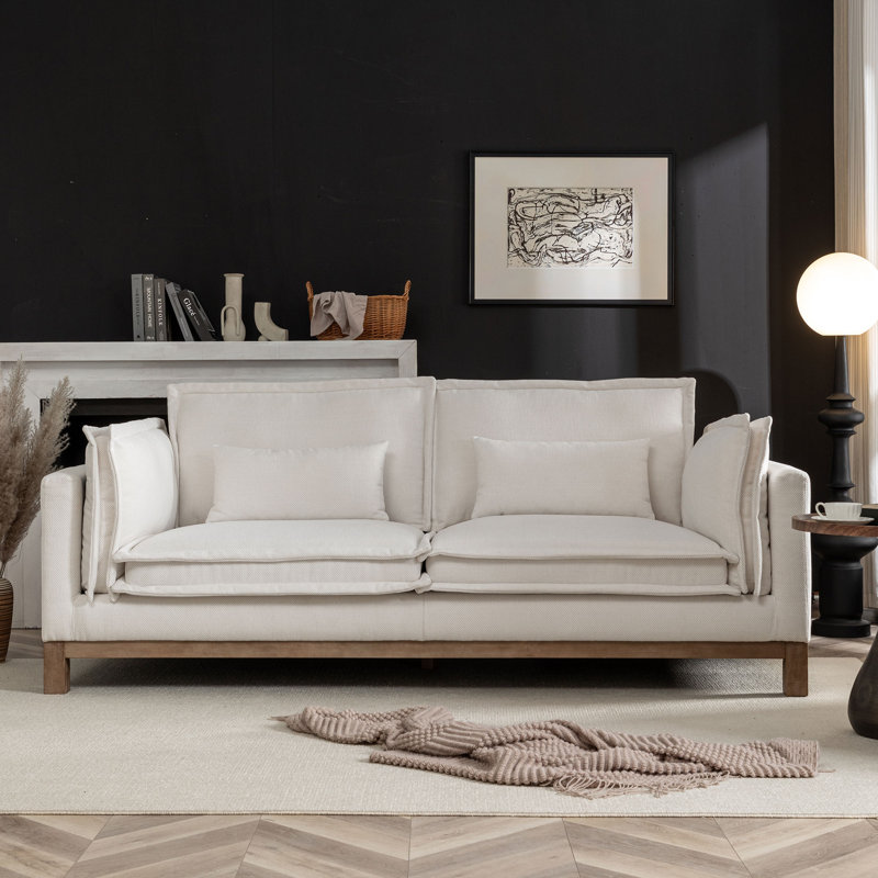 84.6" Retro Upholstered Sofa, White
