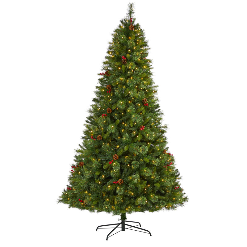Arbre de Noël vert pin artificiel en cachemire avec lumières DEL, H 8 pi
