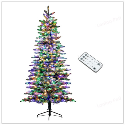Arbre de Noël artificiel enneigé 7,5 pi avec 500 lumières DEL et 1264 branches pour faciliter la décoration des Fêtes, vert
