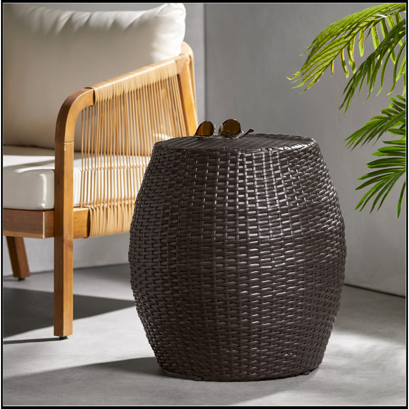 Weather-Resistant Wicker Patio Side Table, Compact And Durable For Outdoor Use And Stylish Decor, Brown Multi