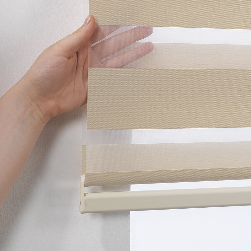 Store à enroulement double couche à double couche, stores horizontaux unis, Beige, L 43,5 po x L 72 po