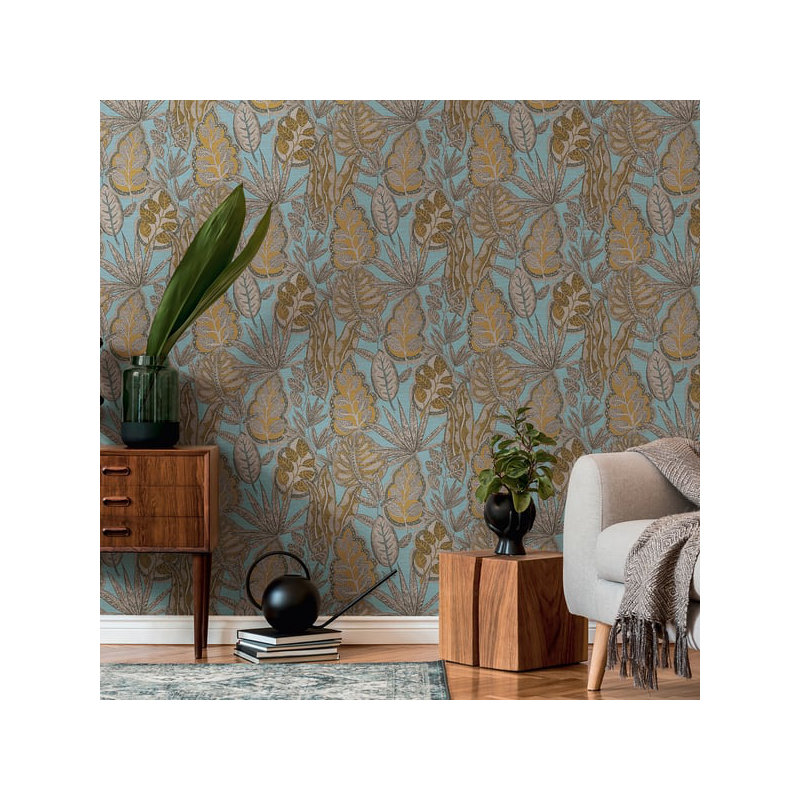 Galerie Flourish Blue Tree Leaf Wallpaper FL61114, Blue