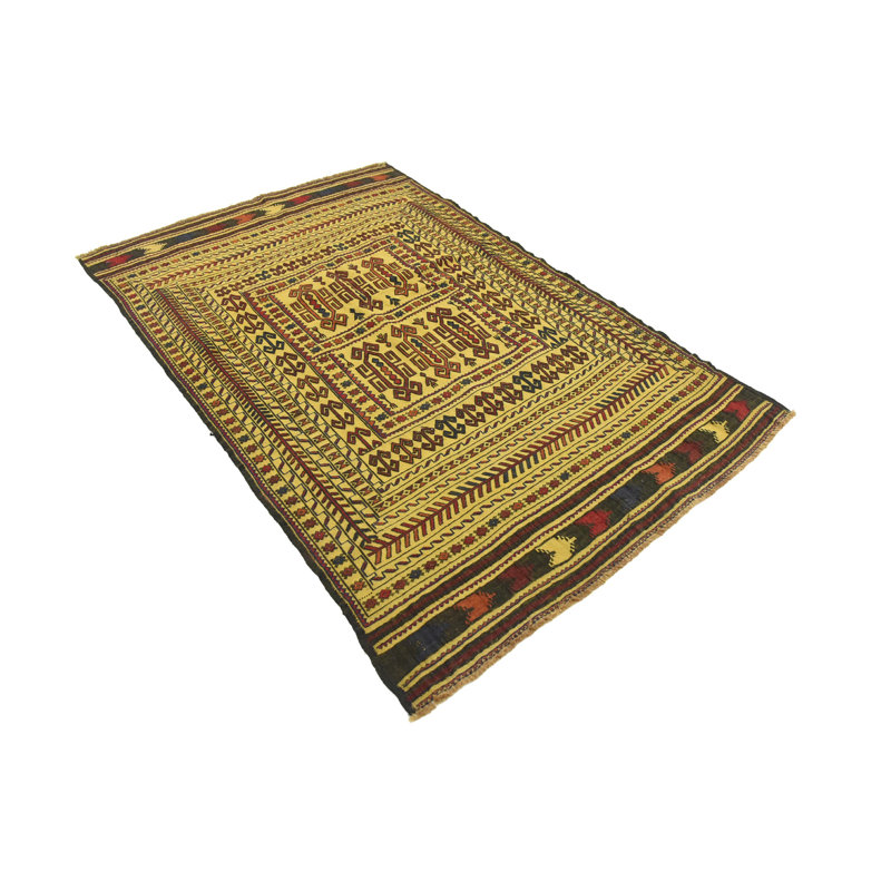 Tapis de zone en laine beige/brun 3 pi 10 po x 5 pi 10 po one-of-kind à la main noué la Warminster