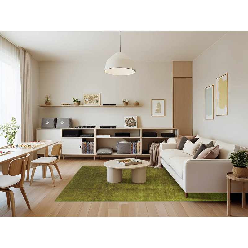 Tapis vert moyen lavable 1230 Mid-Century, Rectangle 7 pi x 9 pi