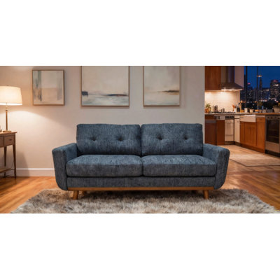 Upholstered Tufted Loveseat Sofa With Wooden Legs