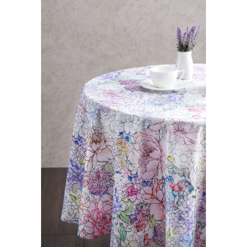 Floral 100% Cotton Round Tablecloth, 63" L x 63" W