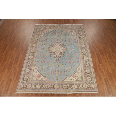 Light Blue Geometric Wool  Traditional Area Rug 8x11