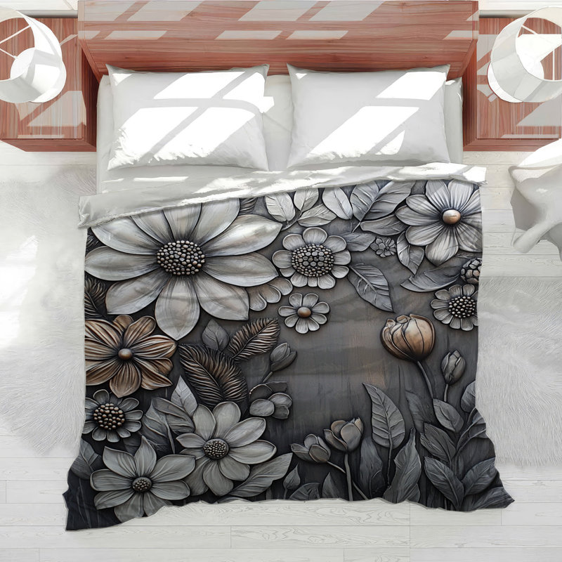 Embossed Flowers Bedding Wall Decor Comforter Gothic, Twin XL Comforter