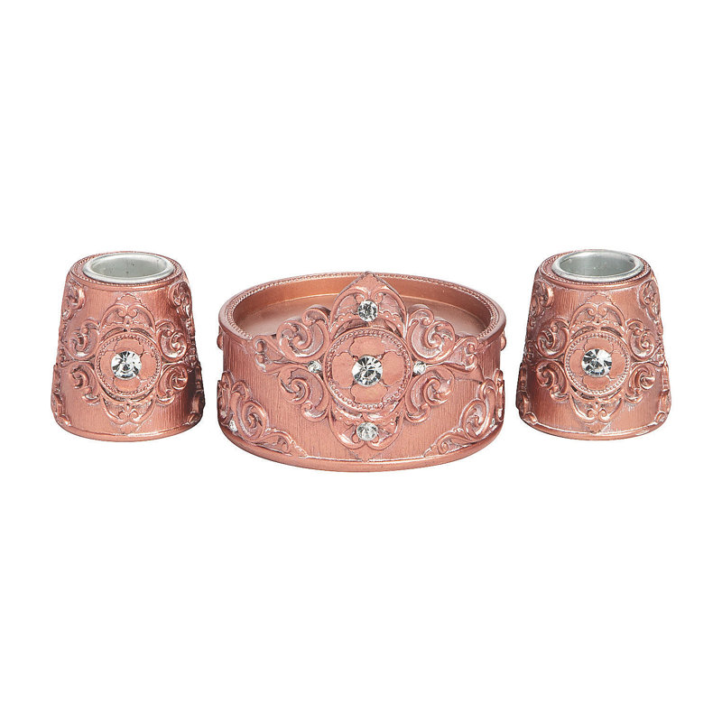 3.6'' H Resin Tabletop Candlestick, Rose Gold