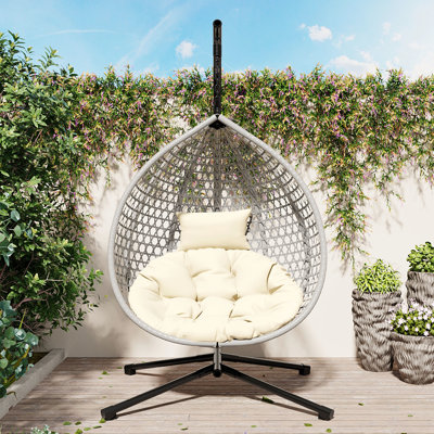 Chaise suspendue tout autour pour divers environnements et environnements - Base en fer robuste, PE, appui-tête réglable avec structure de support confortable et confortable