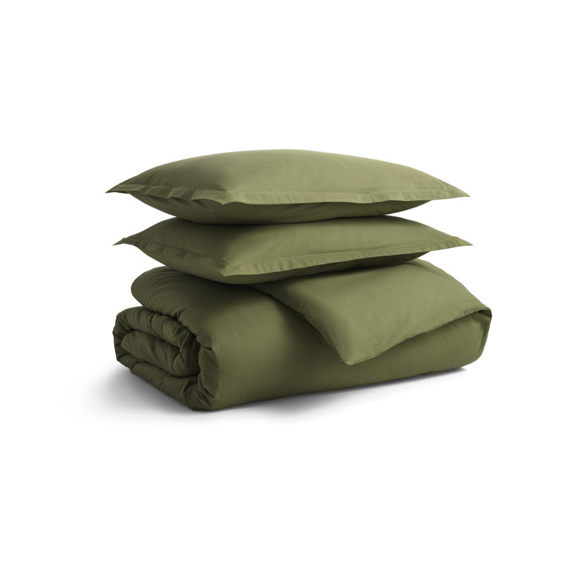 Modern & Contemporary Cotton Percale Duvet Cover, Queen Duvet Cover + 2 Queen Shams, Loden Green
