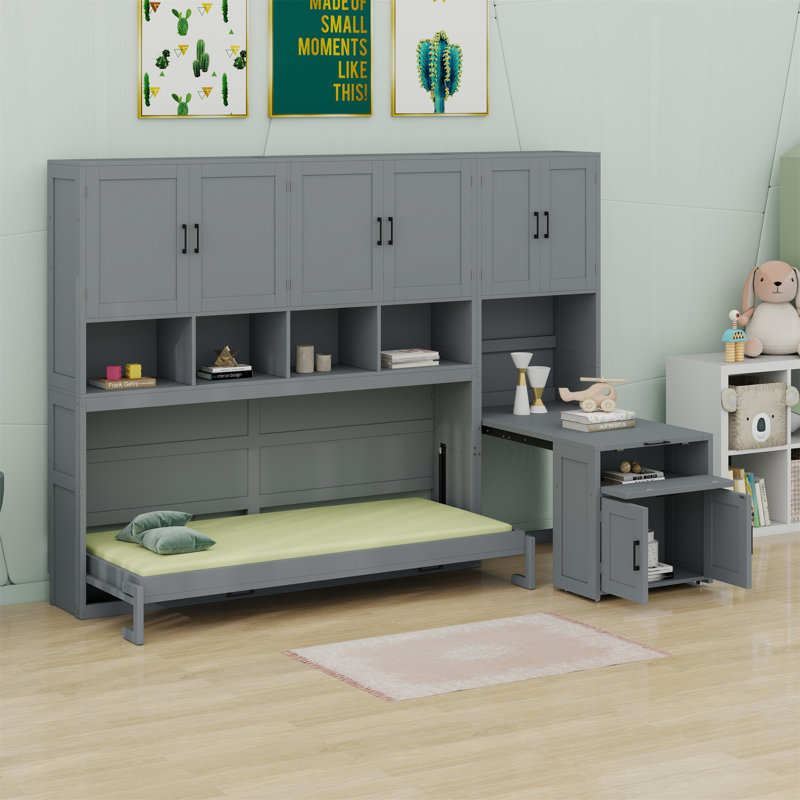 Lit escamotable mural avec placard et bureau Murphy, Gris