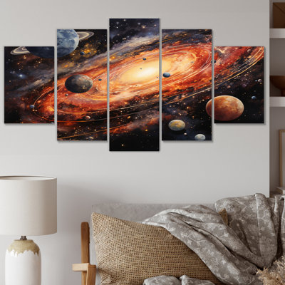  «Météores Comets Embrace I - Astroïdes, reproduction d'art sur toile - 5 panneaux