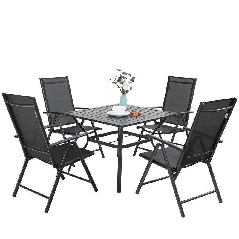 4 - Person Patio Dining Set Umbrella Hole Included Square Table, Black