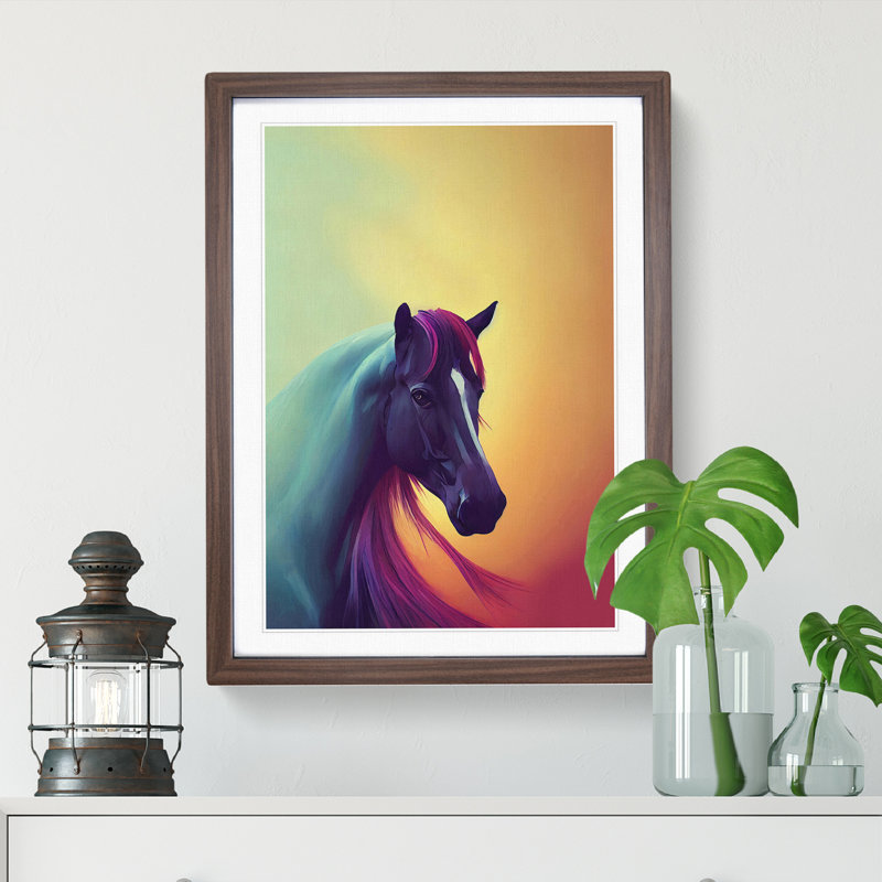 Mystical Horse - Single Picture Frame Print, 34cm H x 25cm W x 2cm D, Walnut