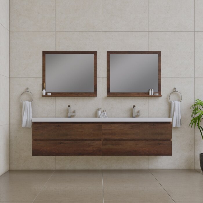 Ebern Designs Arjina 84'' Double Bathroom Vanity with Plastic Top ...