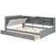 Lit plateforme double en bois gris avec tête de lit, tablettes, 2 tiroirs de qualité supérieure - Pin + fiabilité à long terme-378942662
