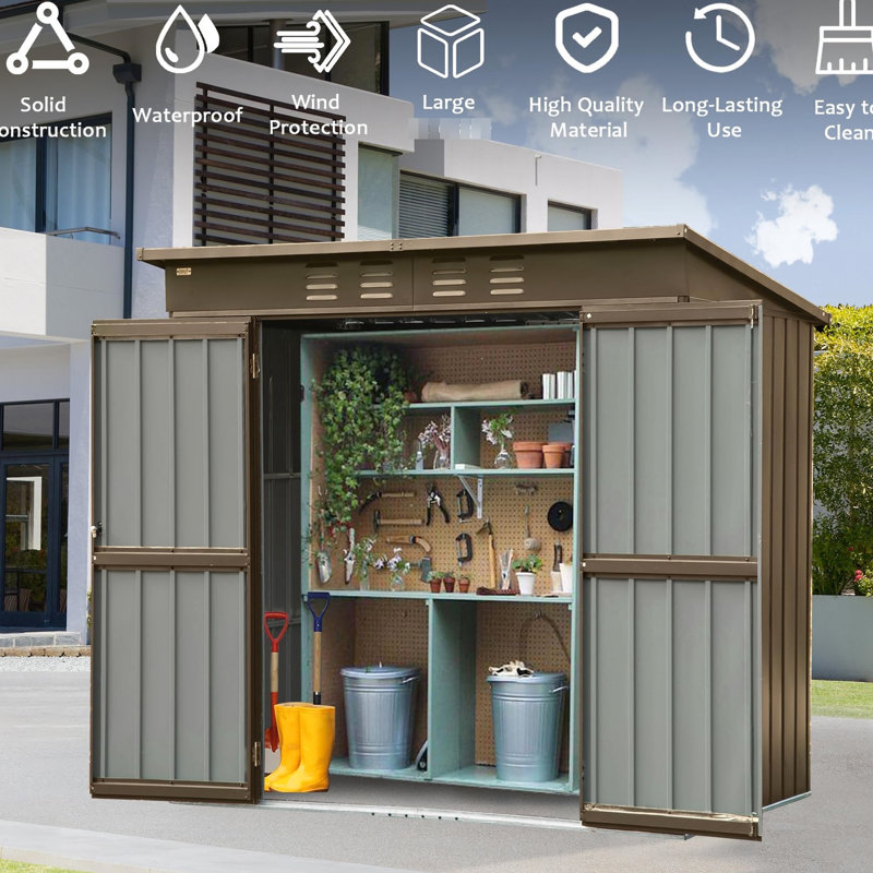 Metal Tool Shed 6X4 Ft - Lockable Double Door, Waterproof For Garden, Backyard, Sloping Roof, Ventilation Vent, Lawn Storage Metal, Waterproof, Ventilation, Construction Garden