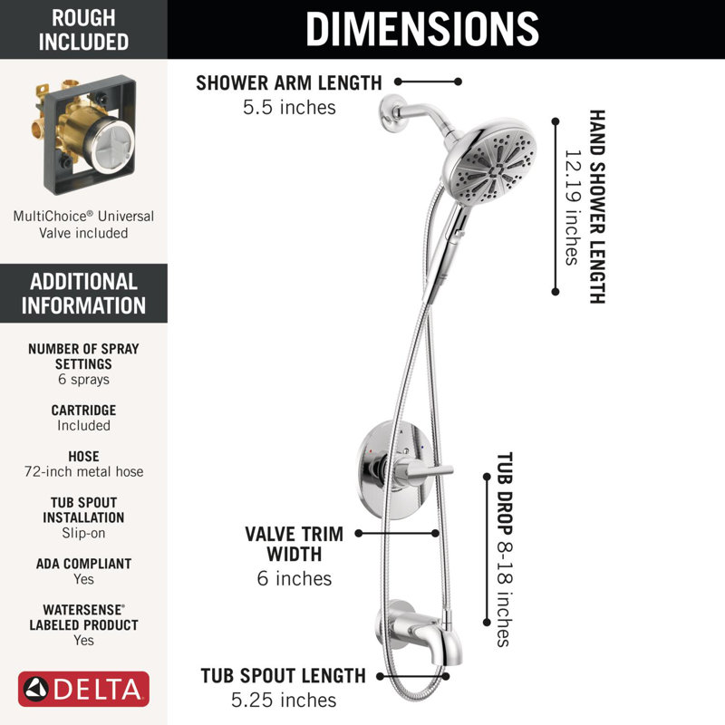 Nicoli 144749-HS Monitor 14 Series Tub and Shower with SureDock Hand Shower, Chrome