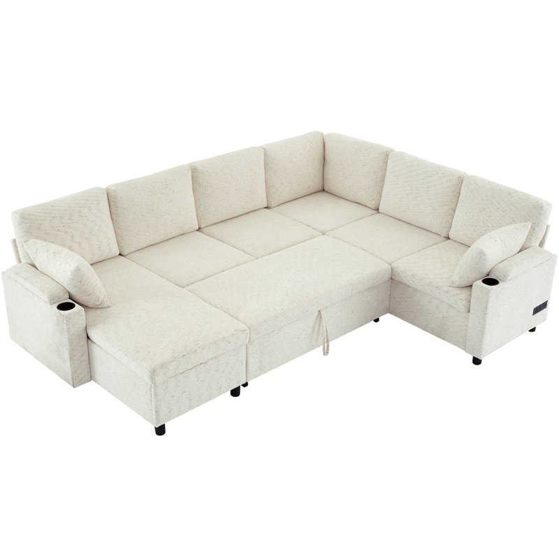 Canapé modulaire Canapé-lit polyvalent en forme de U avec amplement de porte-gobelets de rangement et de ports de chargement pour le salon