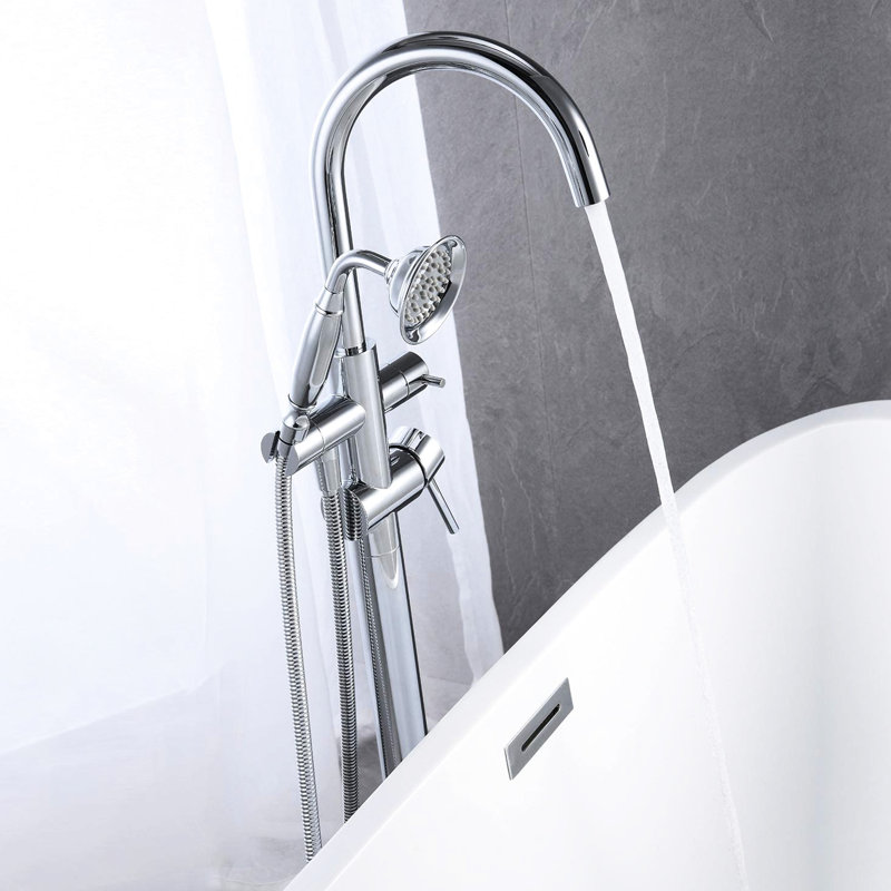 Freestanding Tub Filler Bathtub Faucet , Sleek And Contemporary, Handheld Shower, Floor Mounted For Modern Bathrooms In 6 Gpm Flow Rate, Shower Included Enhanced Functionality