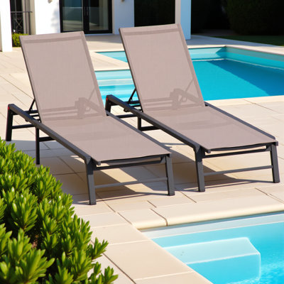 Chaise longue d'extérieur en aluminium sans assemblage, ensemble de 2 chaises d'extérieur en aluminium, chaise longue de piscine à dossier ajustable au bord de la piscine à dossier réglable (ensemble de 2)