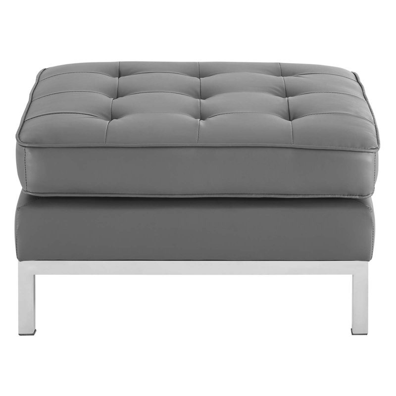 Repose-pieds en cuir végétalien capitonné Loft, Faux cuir gris